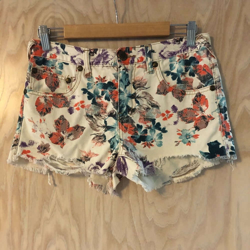 Free people floral denim shorts